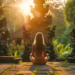 Person meditating peacefully in nature during sunrise, symbolizing emotional healing and letting go of burdens.